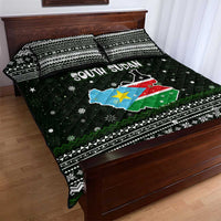South Sudan Christmas Quilt Bed Set with National Map, Flag Colors, and Sleeping Rhino Motif - Wonder Print Shop