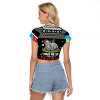 South Sudan Christmas Raglan Cropped T Shirt with National Map, Flag Colors, and Sleeping Rhino Motif - Wonder Print Shop