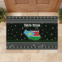 South Sudan Christmas Rubber Doormat with National Map, Flag Colors, and Sleeping Rhino Motif - Wonder Print Shop