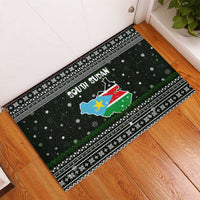 South Sudan Christmas Rubber Doormat with National Map, Flag Colors, and Sleeping Rhino Motif - Wonder Print Shop