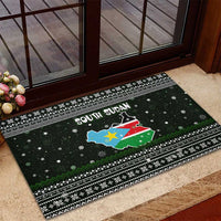 South Sudan Christmas Rubber Doormat with National Map, Flag Colors, and Sleeping Rhino Motif - Wonder Print Shop