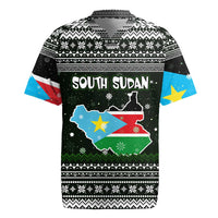 South Sudan Christmas Rugby Jersey with National Map, Flag Colors, and Sleeping Rhino Motif - Wonder Print Shop