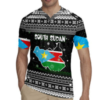 South Sudan Christmas Rugby Jersey with National Map, Flag Colors, and Sleeping Rhino Motif - Wonder Print Shop