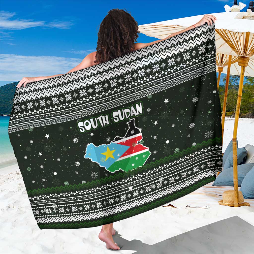 South Sudan Christmas Sarong with National Map, Flag Colors, and Sleeping Rhino Motif - Wonder Print Shop