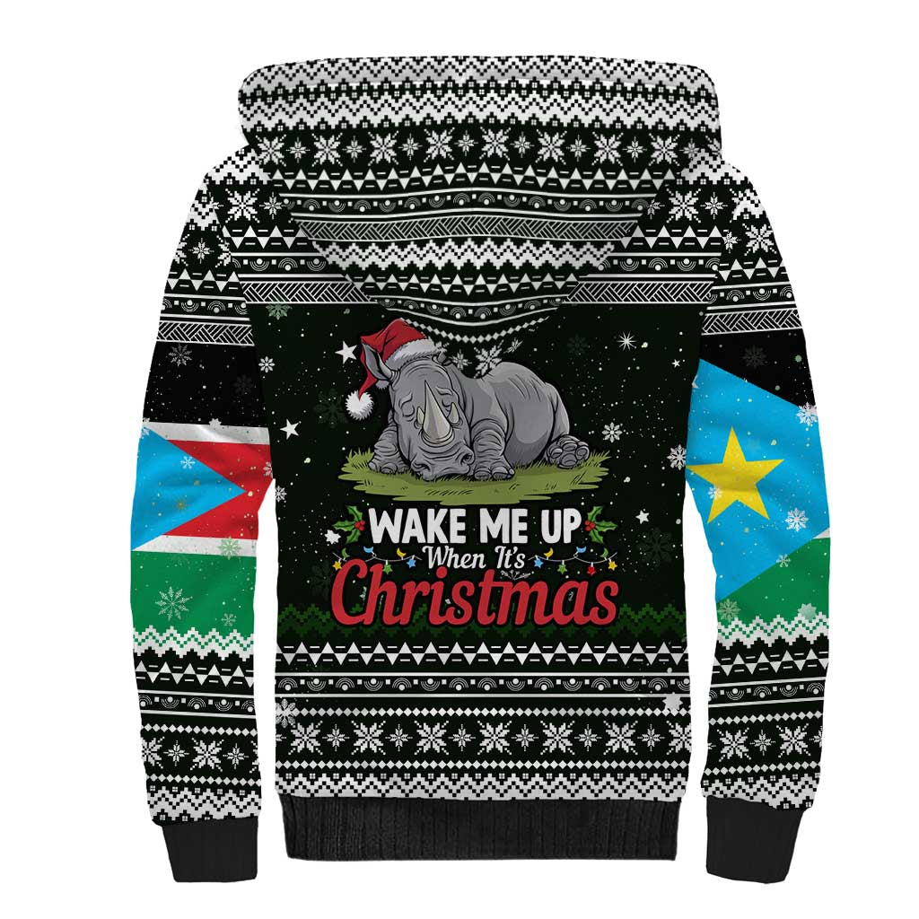 South Sudan Christmas Sherpa Hoodie with National Map, Flag Colors, and Sleeping Rhino Motif - Wonder Print Shop