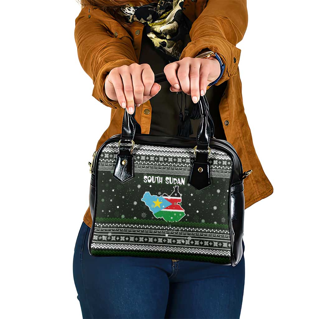 South Sudan Christmas Shoulder Handbag with National Map, Flag Colors, and Sleeping Rhino Motif - Wonder Print Shop