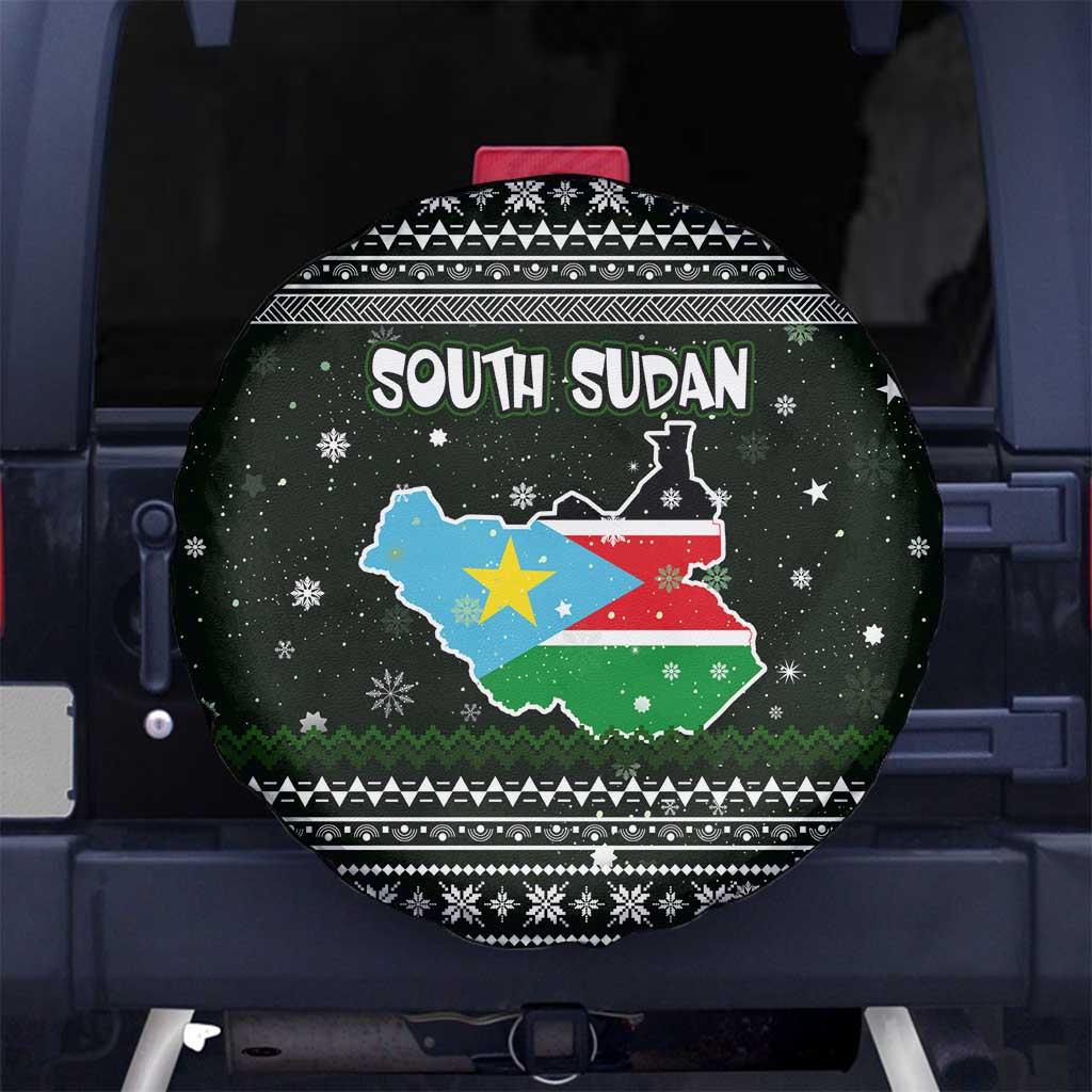 South Sudan Christmas Spare Tire Cover with National Map, Flag Colors, and Sleeping Rhino Motif - Wonder Print Shop