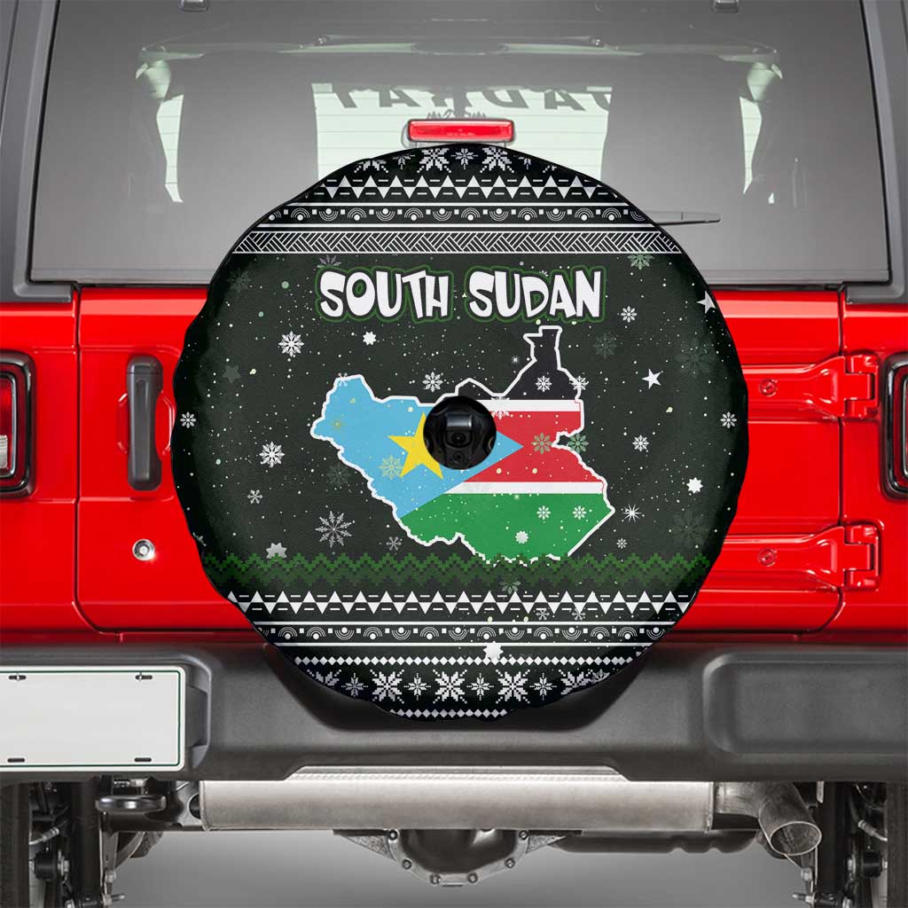 South Sudan Christmas Spare Tire Cover with National Map, Flag Colors, and Sleeping Rhino Motif - Wonder Print Shop