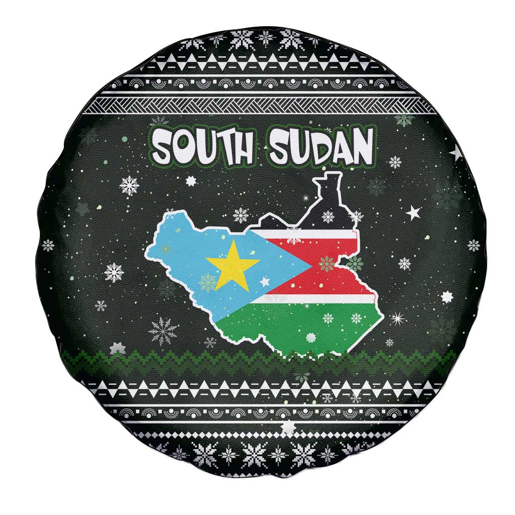 South Sudan Christmas Spare Tire Cover with National Map, Flag Colors, and Sleeping Rhino Motif - Wonder Print Shop
