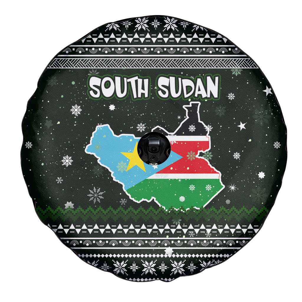 South Sudan Christmas Spare Tire Cover with National Map, Flag Colors, and Sleeping Rhino Motif - Wonder Print Shop