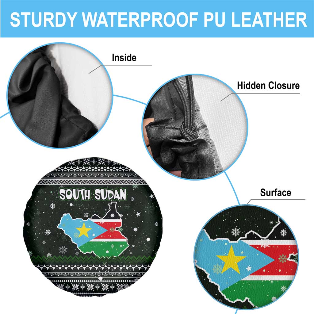 South Sudan Christmas Spare Tire Cover with National Map, Flag Colors, and Sleeping Rhino Motif - Wonder Print Shop