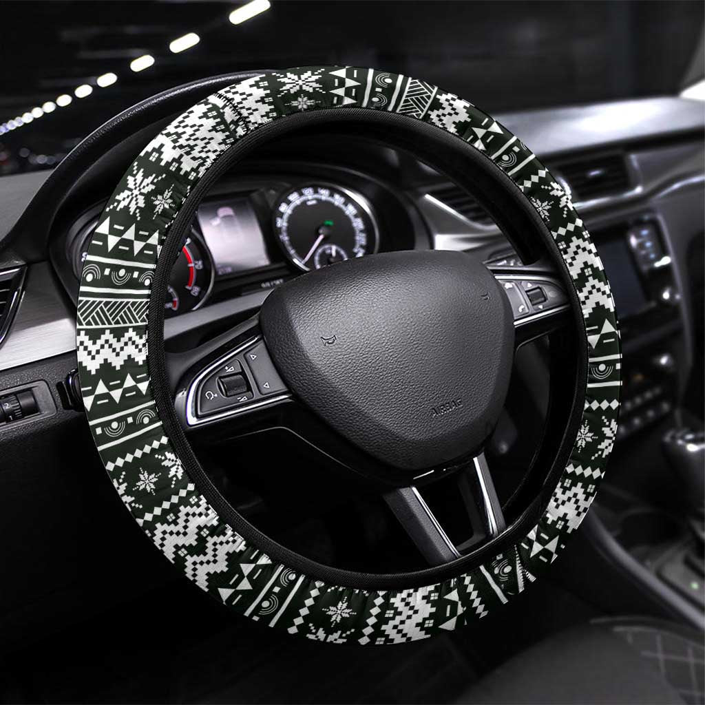 South Sudan Christmas Steering Wheel Cover with National Map, Flag Colors, and Sleeping Rhino Motif - Wonder Print Shop