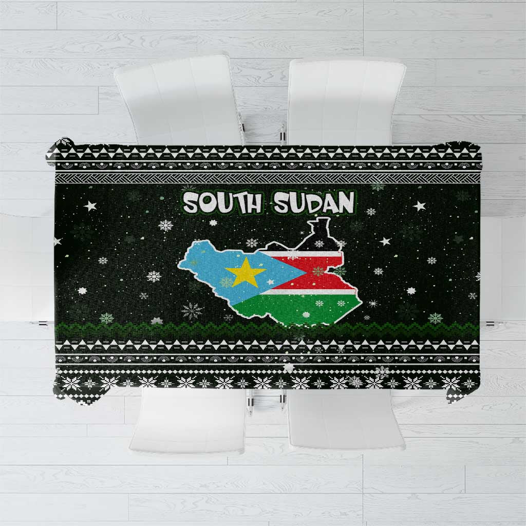 South Sudan Christmas Tablecloth with National Map, Flag Colors, and Sleeping Rhino Motif - Wonder Print Shop