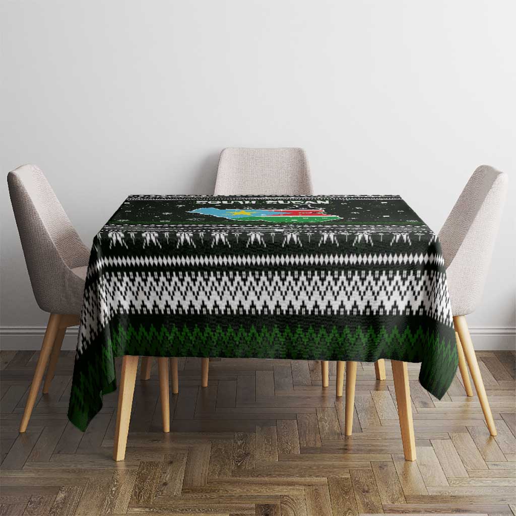 South Sudan Christmas Tablecloth with National Map, Flag Colors, and Sleeping Rhino Motif - Wonder Print Shop