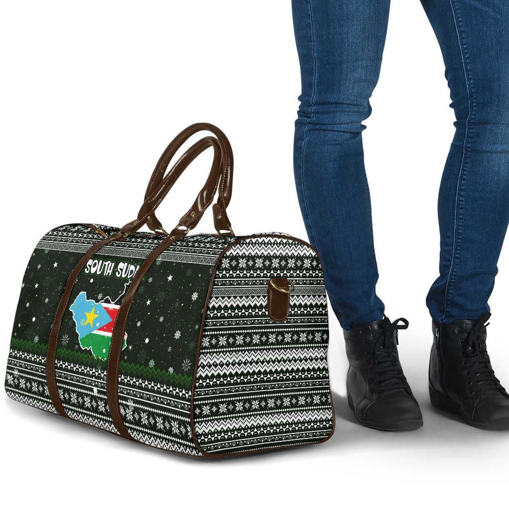 South Sudan Christmas Travel Bag with National Map, Flag Colors, and Sleeping Rhino Motif - Wonder Print Shop