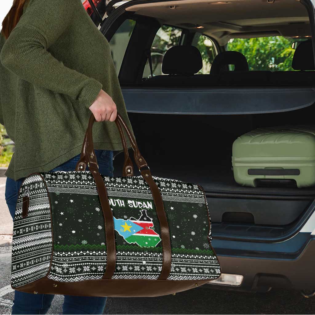 South Sudan Christmas Travel Bag with National Map, Flag Colors, and Sleeping Rhino Motif - Wonder Print Shop