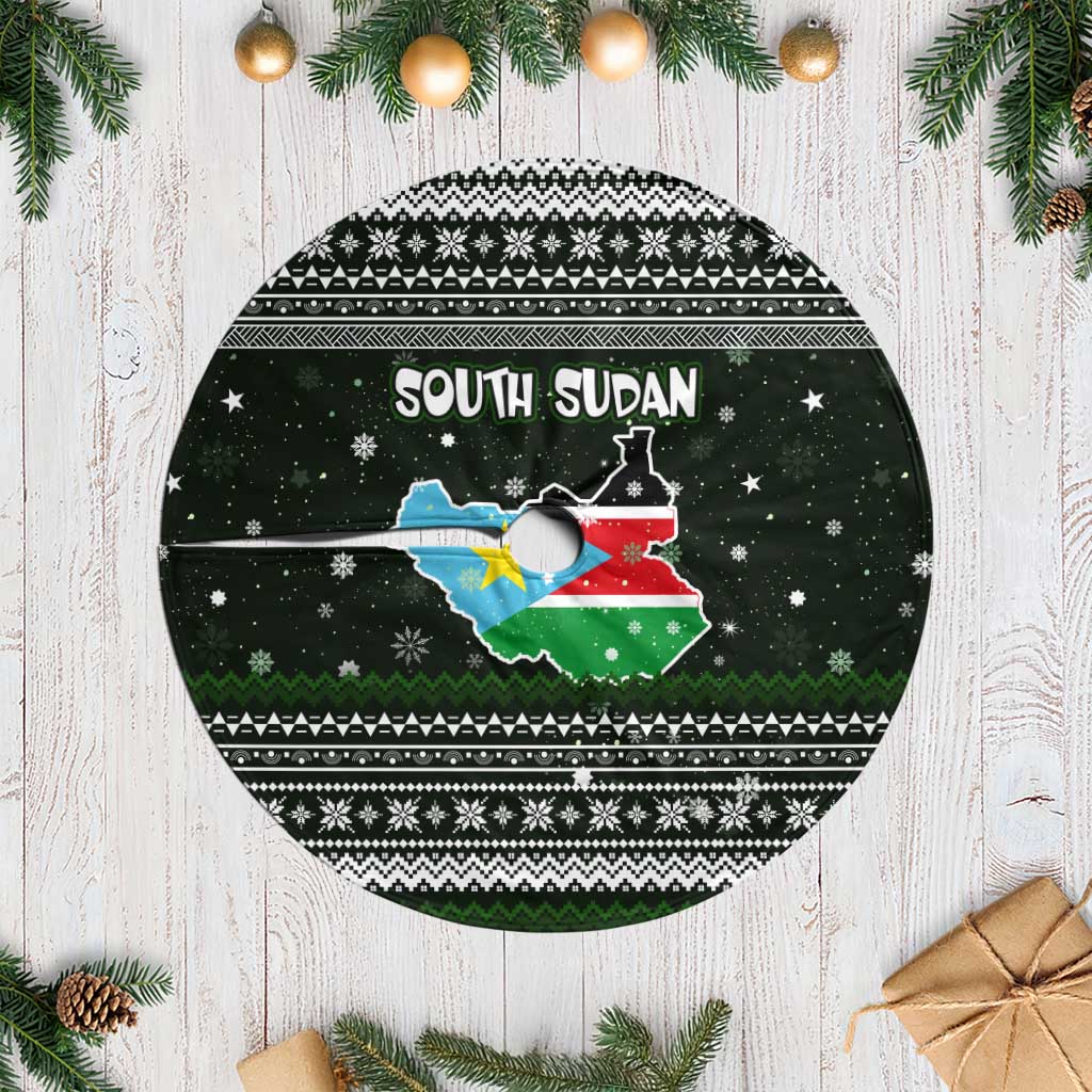 South Sudan Christmas Tree Skirt with National Map, Flag Colors, and Sleeping Rhino Motif - Wonder Print Shop