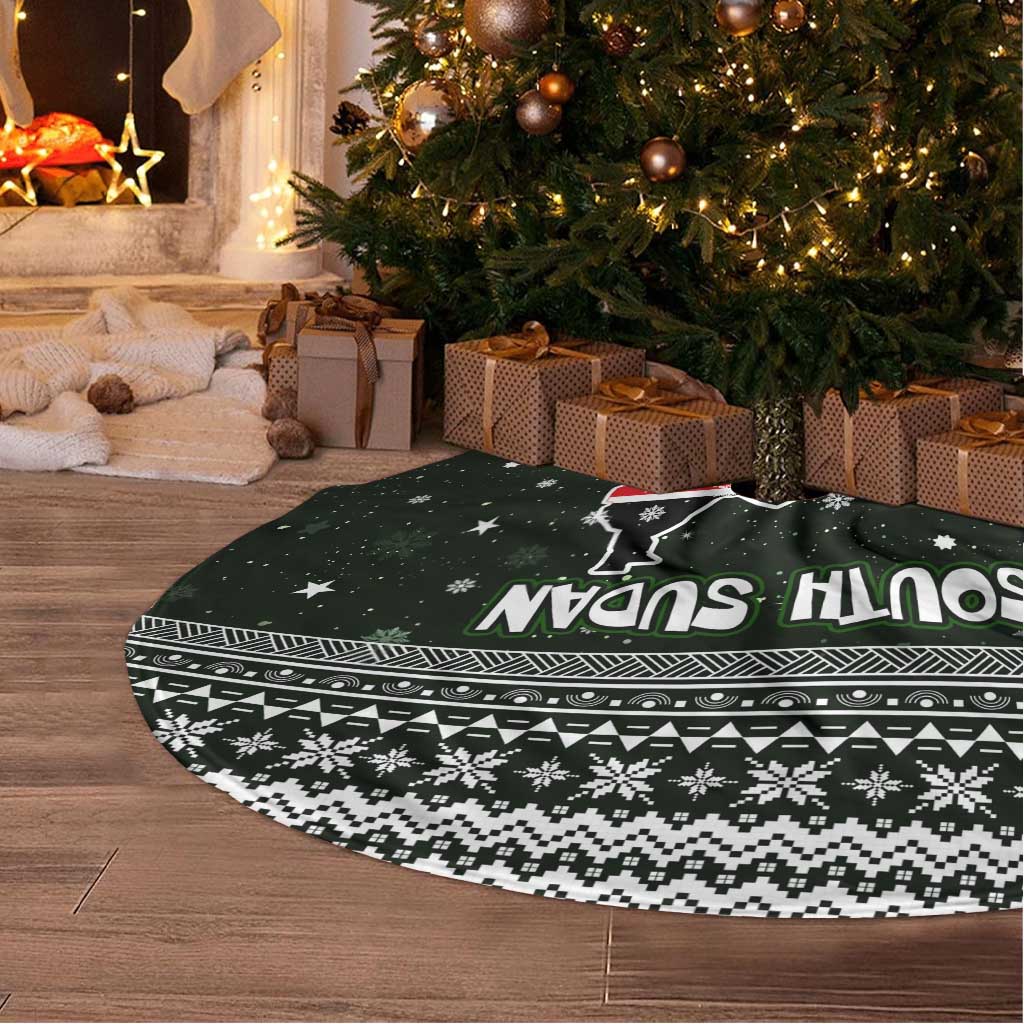 South Sudan Christmas Tree Skirt with National Map, Flag Colors, and Sleeping Rhino Motif - Wonder Print Shop