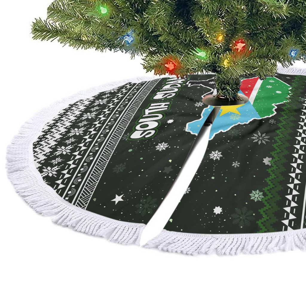 South Sudan Christmas Tree Skirt with National Map, Flag Colors, and Sleeping Rhino Motif - Wonder Print Shop