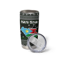 South Sudan Christmas Tumbler Cup with National Map, Flag Colors, and Sleeping Rhino Motif - Wonder Print Shop