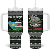 South Sudan Christmas Tumbler With Handle with National Map, Flag Colors, and Sleeping Rhino Motif - Wonder Print Shop