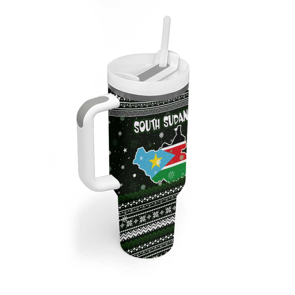 South Sudan Christmas Tumbler With Handle with National Map, Flag Colors, and Sleeping Rhino Motif - Wonder Print Shop