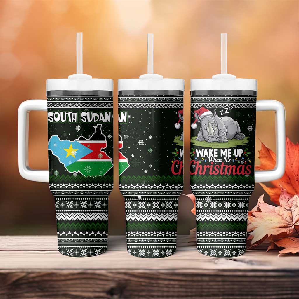 South Sudan Christmas Tumbler With Handle with National Map, Flag Colors, and Sleeping Rhino Motif - Wonder Print Shop