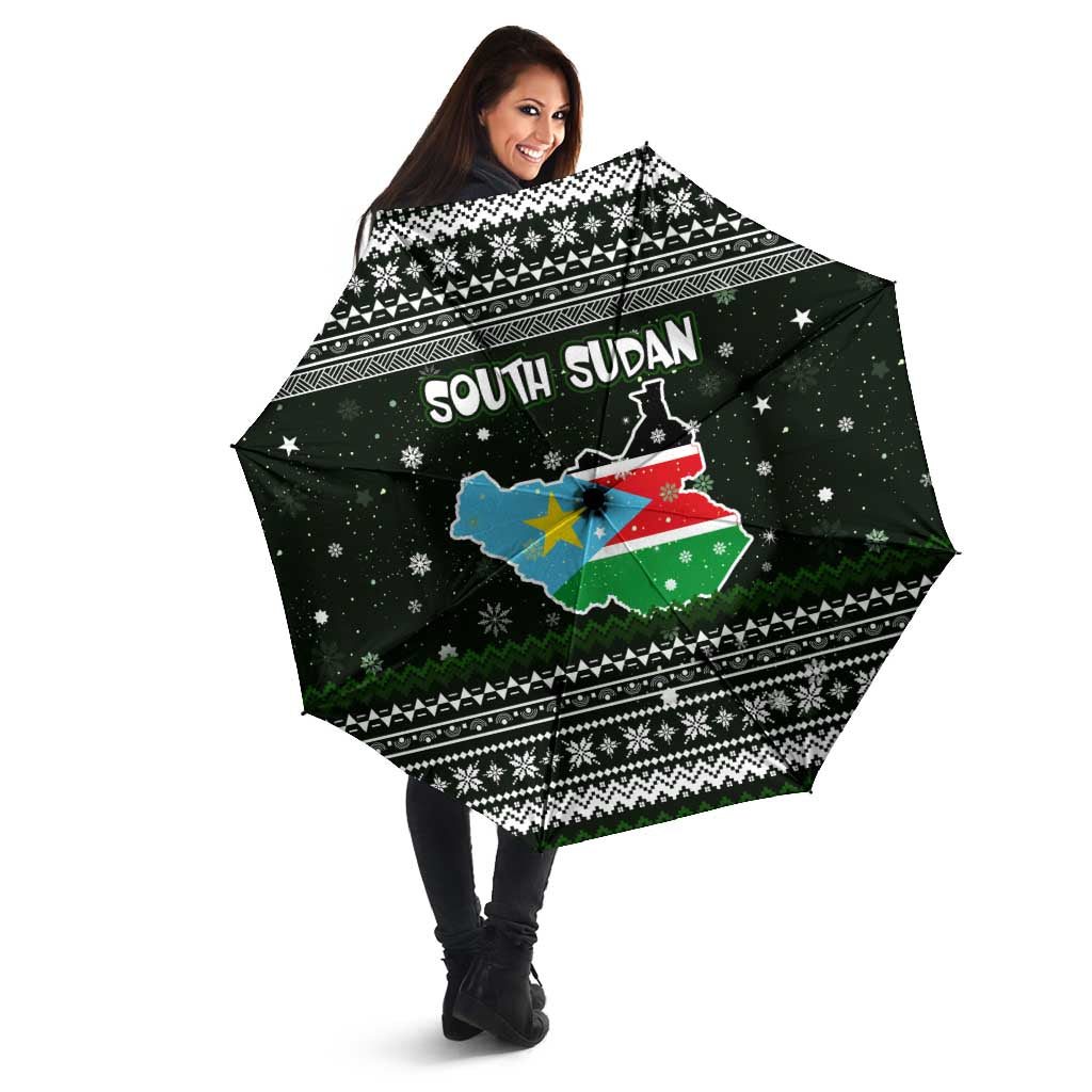South Sudan Christmas Umbrella with National Map, Flag Colors, and Sleeping Rhino Motif - Wonder Print Shop