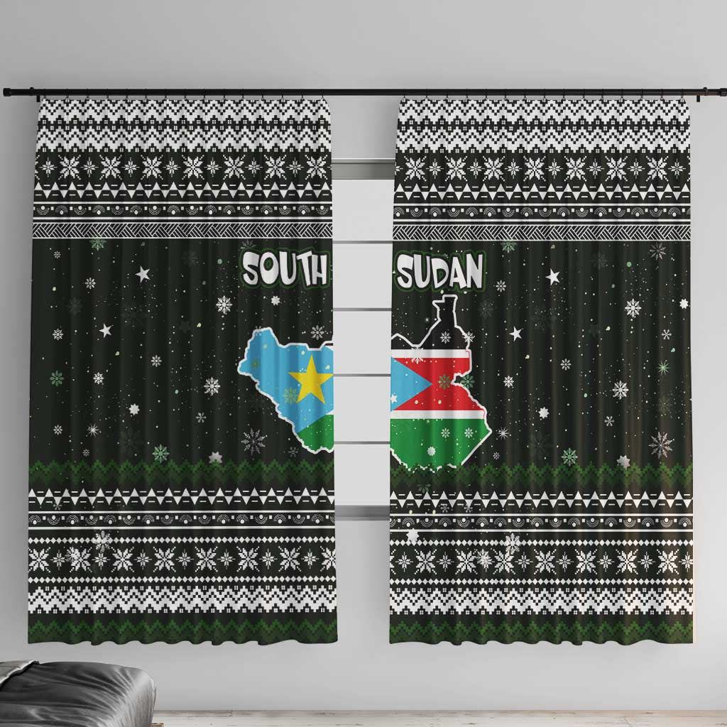 South Sudan Christmas Window Curtain with National Map, Flag Colors, and Sleeping Rhino Motif - Wonder Print Shop