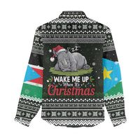 South Sudan Christmas Women Casual Shirt with National Map, Flag Colors, and Sleeping Rhino Motif - Wonder Print Shop