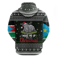 South Sudan Christmas Zip Hoodie with National Map, Flag Colors, and Sleeping Rhino Motif - Wonder Print Shop