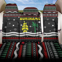 Suriname Christmas Back Car Seat Cover with Black Festive Pattern, Golden Ship, Palm Tree, and Coat of Arms Motif - Wonder Print Shop