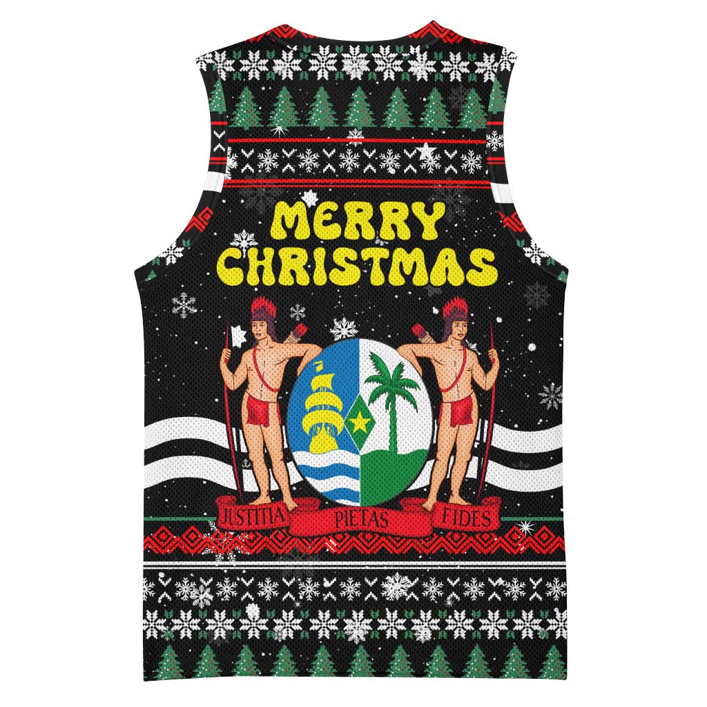Suriname Christmas Basketball Jersey with Black Festive Pattern, Golden Ship, Palm Tree, and Coat of Arms Motif - Wonder Print Shop