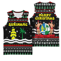 Suriname Christmas Basketball Jersey with Black Festive Pattern, Golden Ship, Palm Tree, and Coat of Arms Motif - Wonder Print Shop