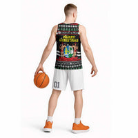 Suriname Christmas Basketball Jersey with Black Festive Pattern, Golden Ship, Palm Tree, and Coat of Arms Motif - Wonder Print Shop