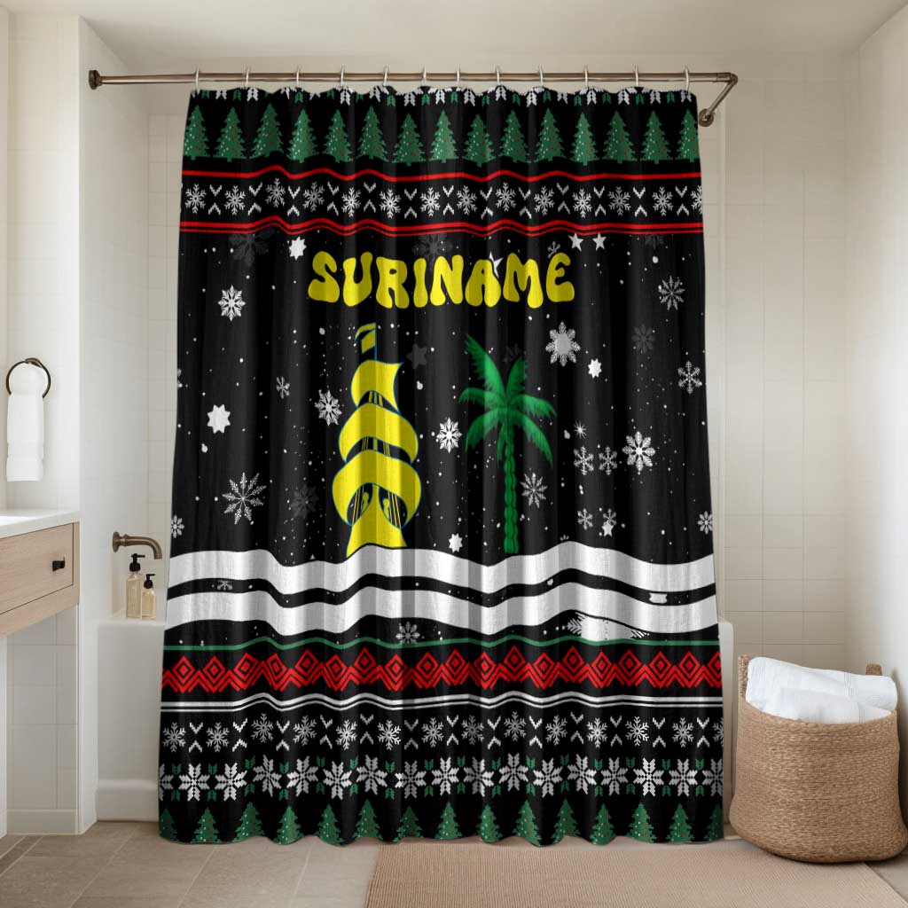 Suriname Christmas Bathroom Set with Black Festive Pattern, Golden Ship, Palm Tree, and Coat of Arms Motif - Wonder Print Shop