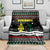 Suriname Christmas Blanket with Black Festive Pattern, Golden Ship, Palm Tree, and Coat of Arms Motif - Wonder Print Shop
