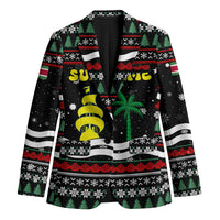 Suriname Christmas Blazer with Black Festive Pattern, Golden Ship, Palm Tree, and Coat of Arms Motif - Wonder Print Shop