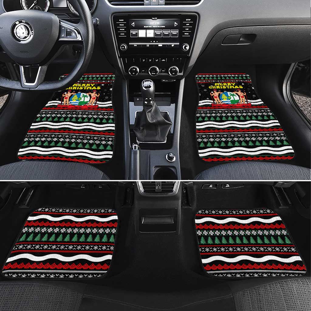Suriname Christmas Car Mats with Black Festive Pattern, Golden Ship, Palm Tree, and Coat of Arms Motif - Wonder Print Shop