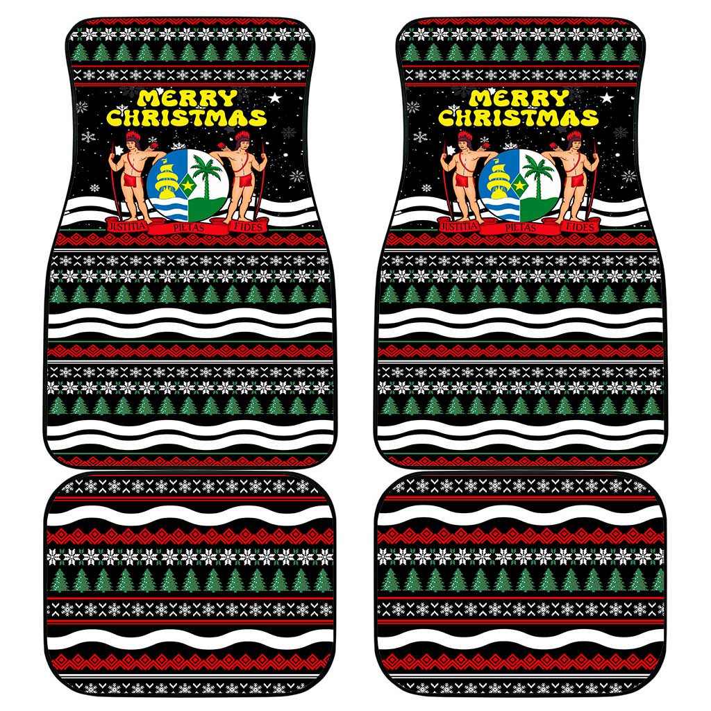 Suriname Christmas Car Mats with Black Festive Pattern, Golden Ship, Palm Tree, and Coat of Arms Motif - Wonder Print Shop