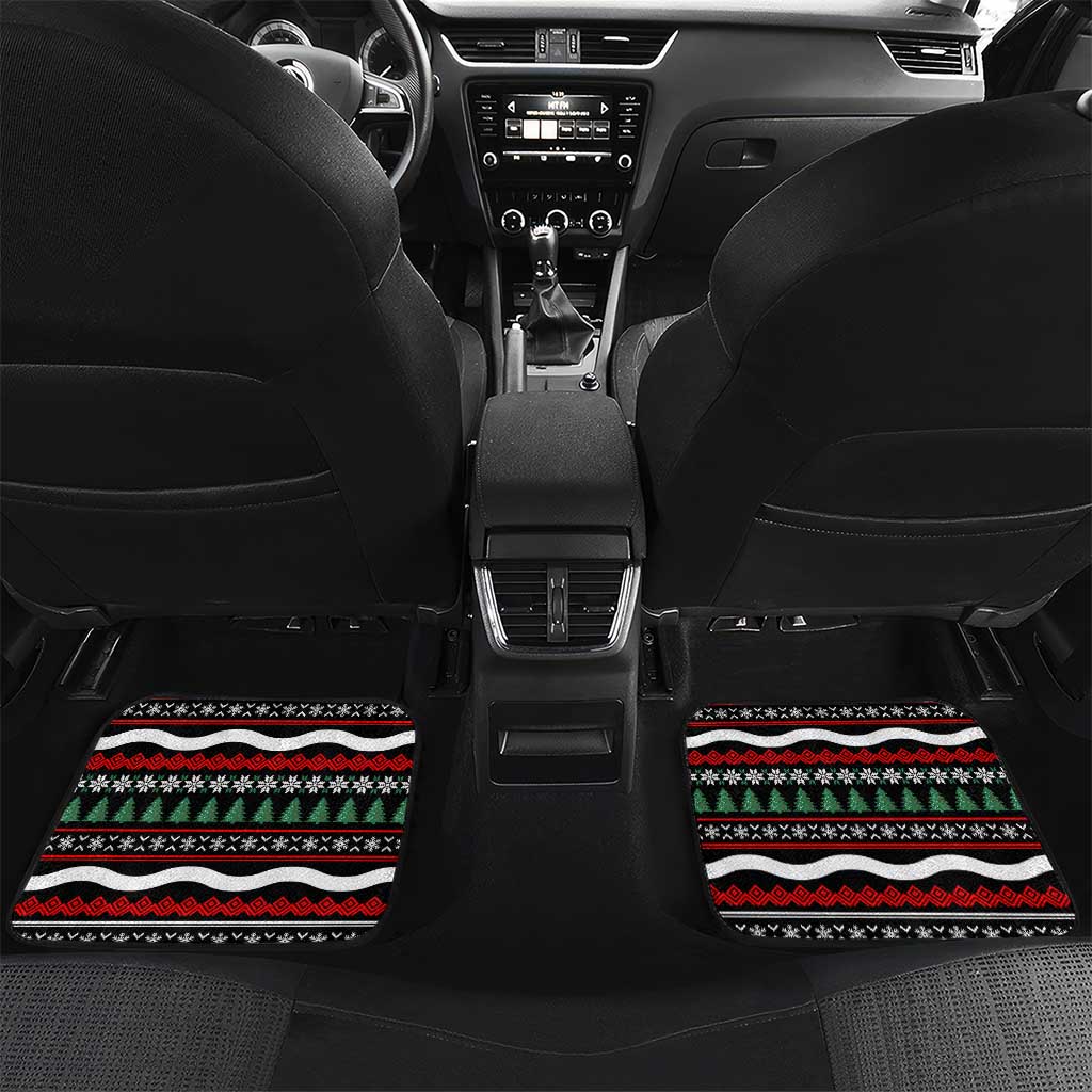 Suriname Christmas Car Mats with Black Festive Pattern, Golden Ship, Palm Tree, and Coat of Arms Motif - Wonder Print Shop