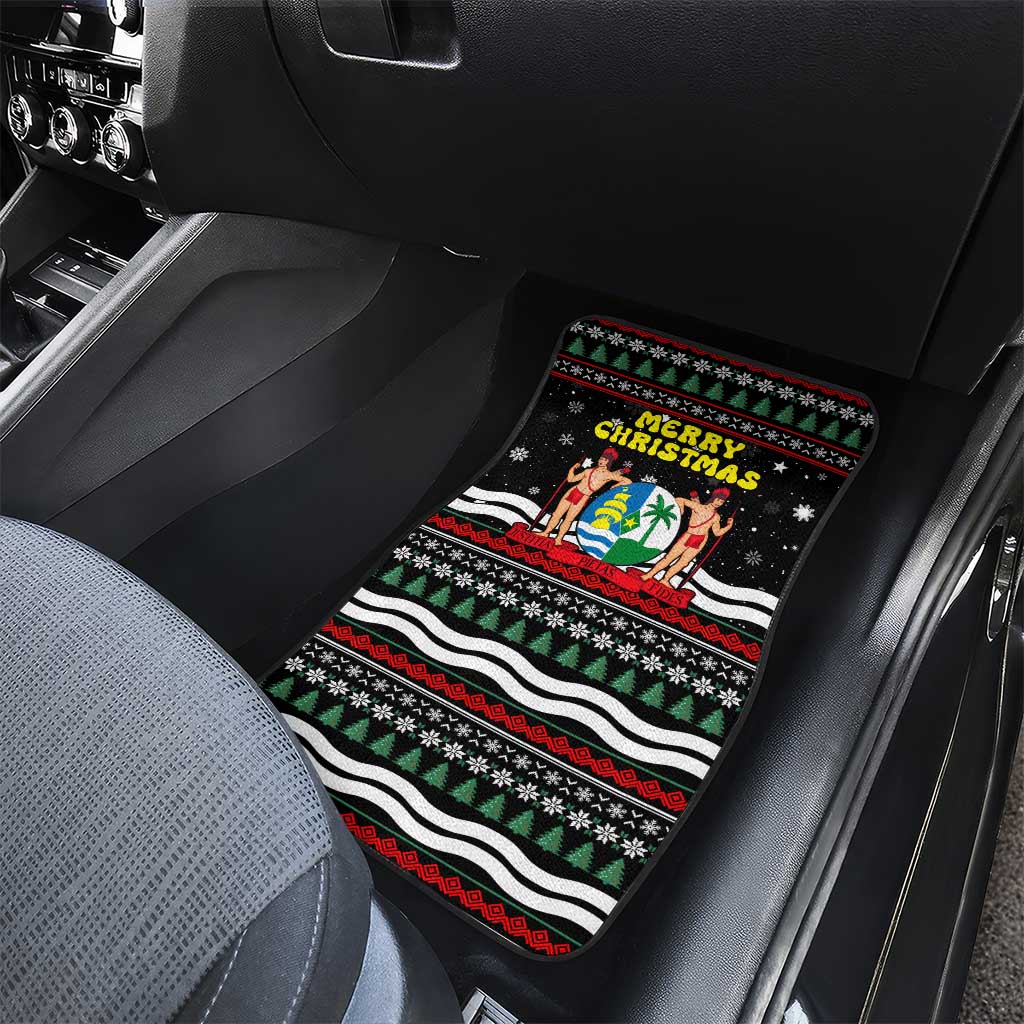 Suriname Christmas Car Mats with Black Festive Pattern, Golden Ship, Palm Tree, and Coat of Arms Motif - Wonder Print Shop