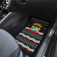 Suriname Christmas Car Mats with Black Festive Pattern, Golden Ship, Palm Tree, and Coat of Arms Motif - Wonder Print Shop