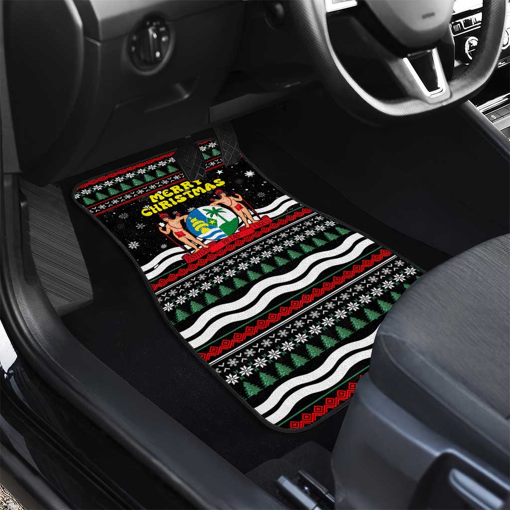 Suriname Christmas Car Mats with Black Festive Pattern, Golden Ship, Palm Tree, and Coat of Arms Motif - Wonder Print Shop