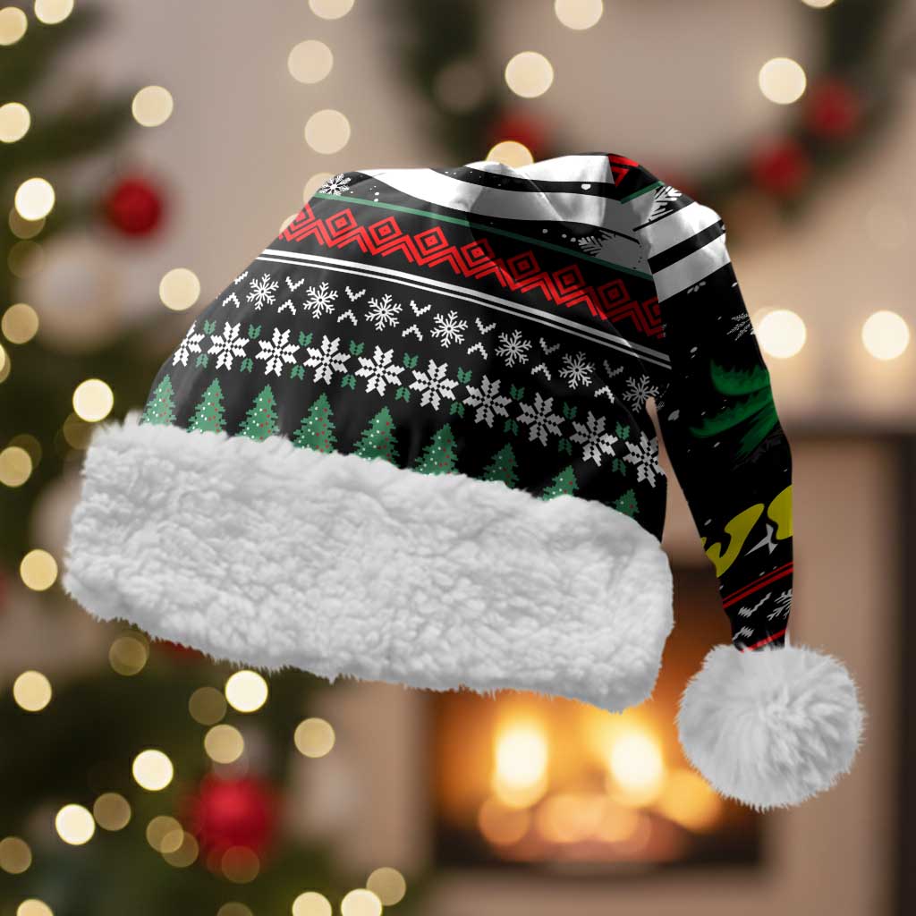 Suriname Christmas Santa Hat with Black Festive Pattern, Golden Ship, Palm Tree, and Coat of Arms Motif - Wonder Print Shop