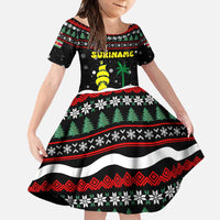 Suriname Christmas Family Matching Mermaid Dress and Hawaiian Shirt with Black Festive Pattern, Golden Ship, Palm Tree, and Coat of Arms Motif - Wonder Print Shop