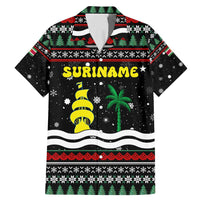 Suriname Christmas Family Matching Mermaid Dress and Hawaiian Shirt with Black Festive Pattern, Golden Ship, Palm Tree, and Coat of Arms Motif - Wonder Print Shop