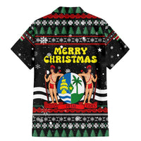 Suriname Christmas Family Matching Mermaid Dress and Hawaiian Shirt with Black Festive Pattern, Golden Ship, Palm Tree, and Coat of Arms Motif - Wonder Print Shop