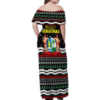 Suriname Christmas Family Matching Off Shoulder Maxi Dress and Hawaiian Shirt with Black Festive Pattern, Golden Ship, Palm Tree, and Coat of Arms Motif - Wonder Print Shop