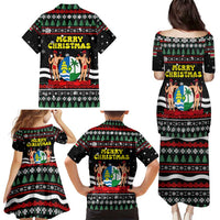 Suriname Christmas Family Matching Puletasi and Hawaiian Shirt with Black Festive Pattern, Golden Ship, Palm Tree, and Coat of Arms Motif - Wonder Print Shop
